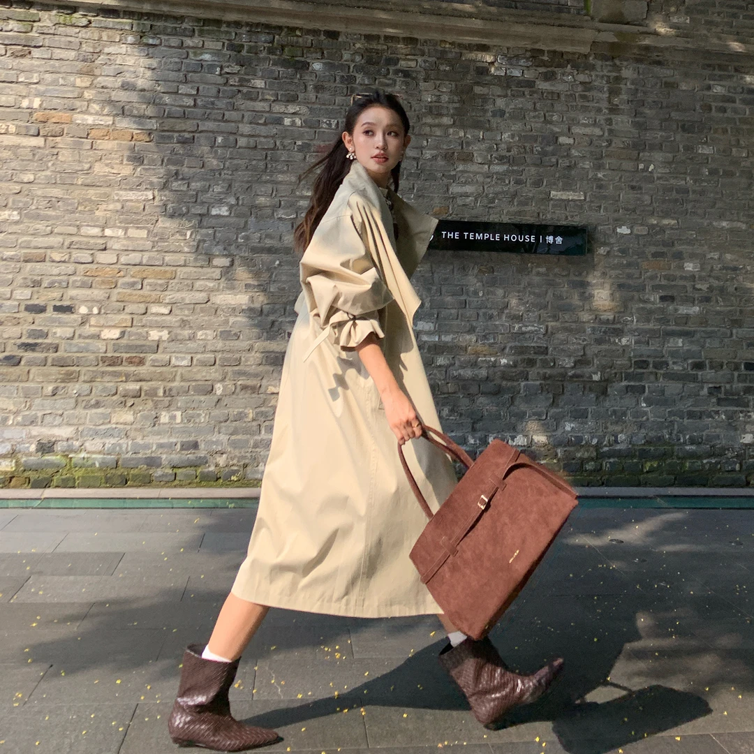 【自在随性】RARE ZZ早秋英伦风简约宽松休闲新款风衣外套女