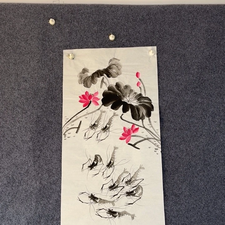 国画手绘国风荷花图100*50