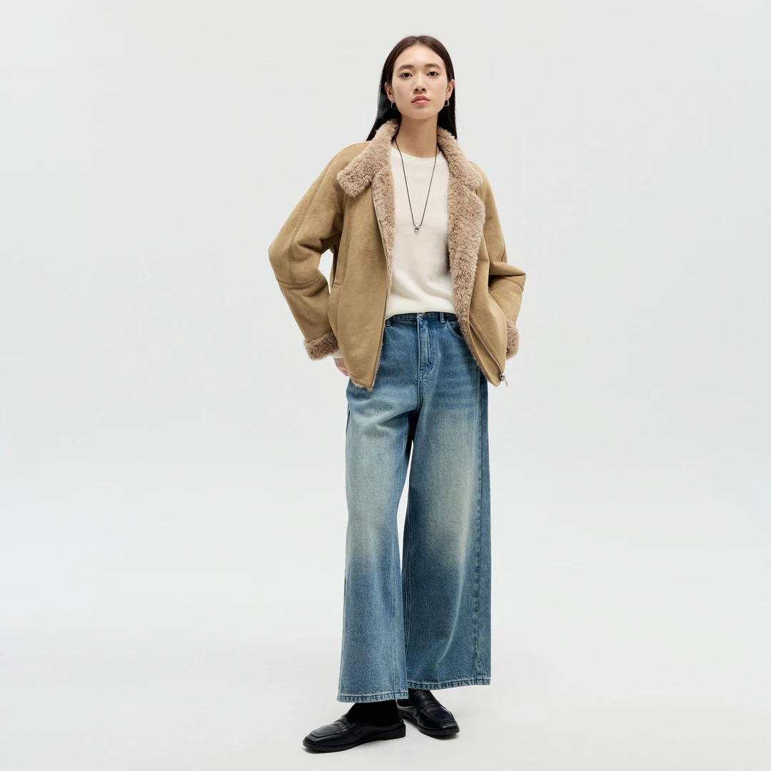 商场同款elva仿羊羔毛皮草外套女2025冬季新款皮毛一体加厚短夹克
