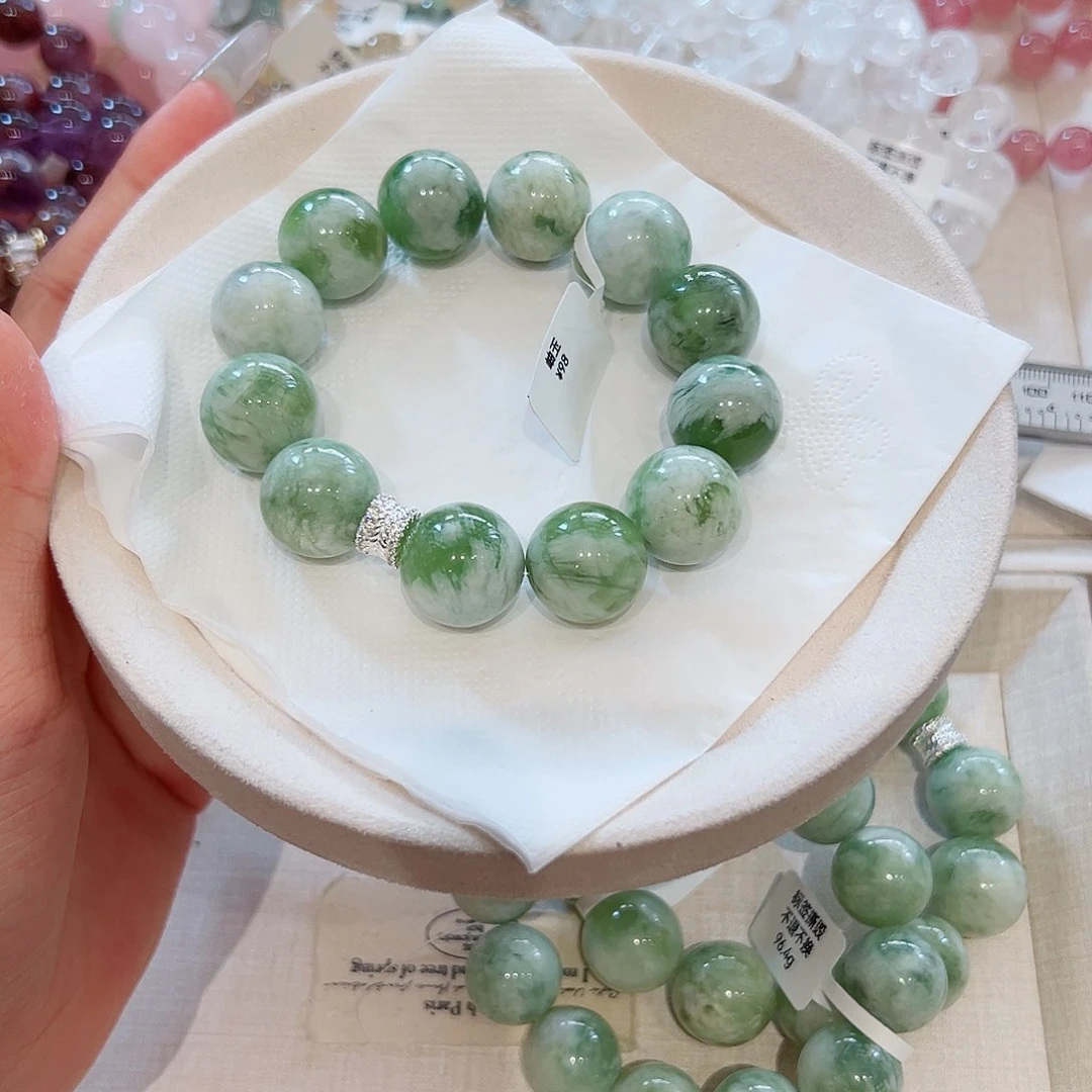 水晶手链未镶嵌羽毛岫玉17m