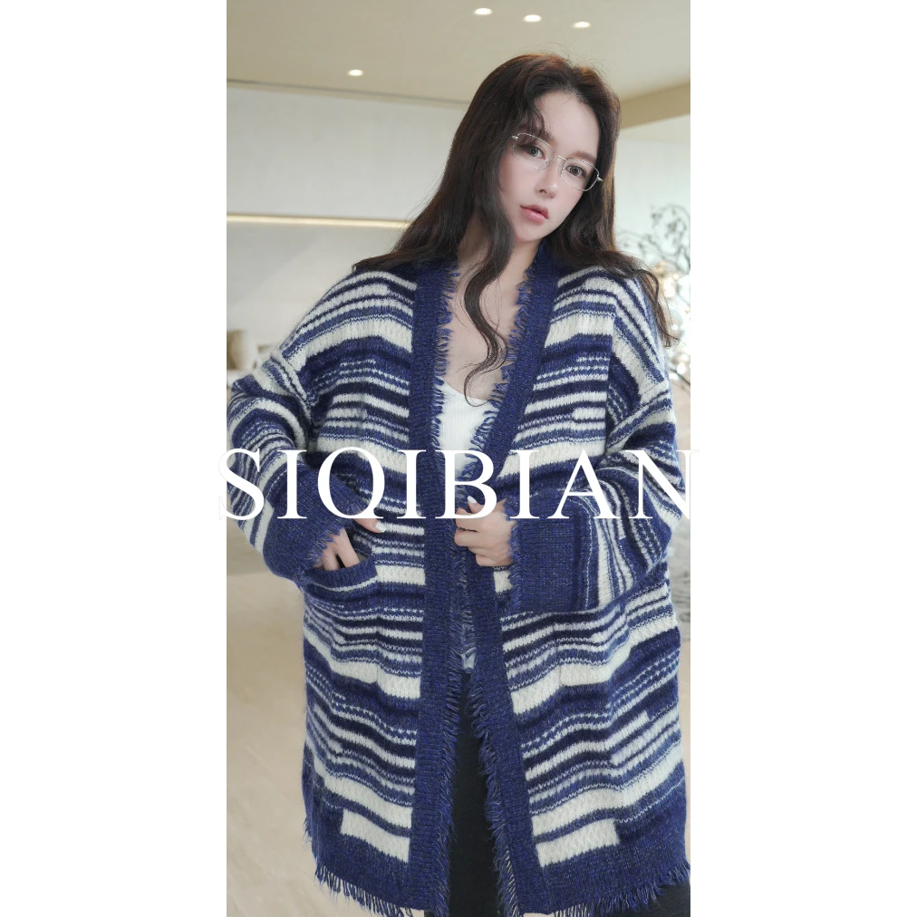 SIQIBIAN ｜25冬季新品休闲百搭绢丝羊绒条纹开衫毛衣-25FW-LH59