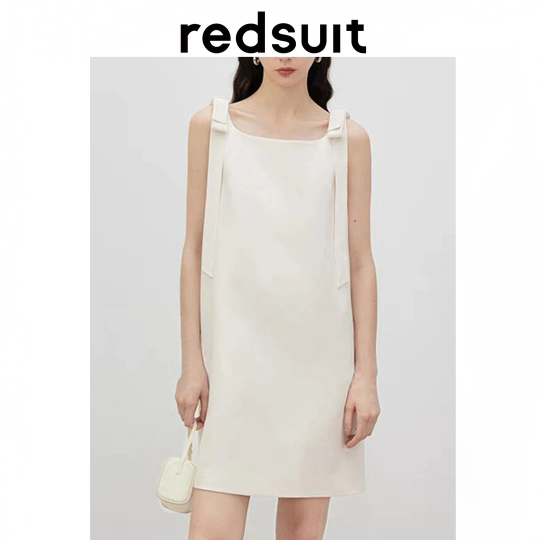 夏季时尚精美清凉感船领蝴蝶结飘带无袖吊带小香风连衣裙