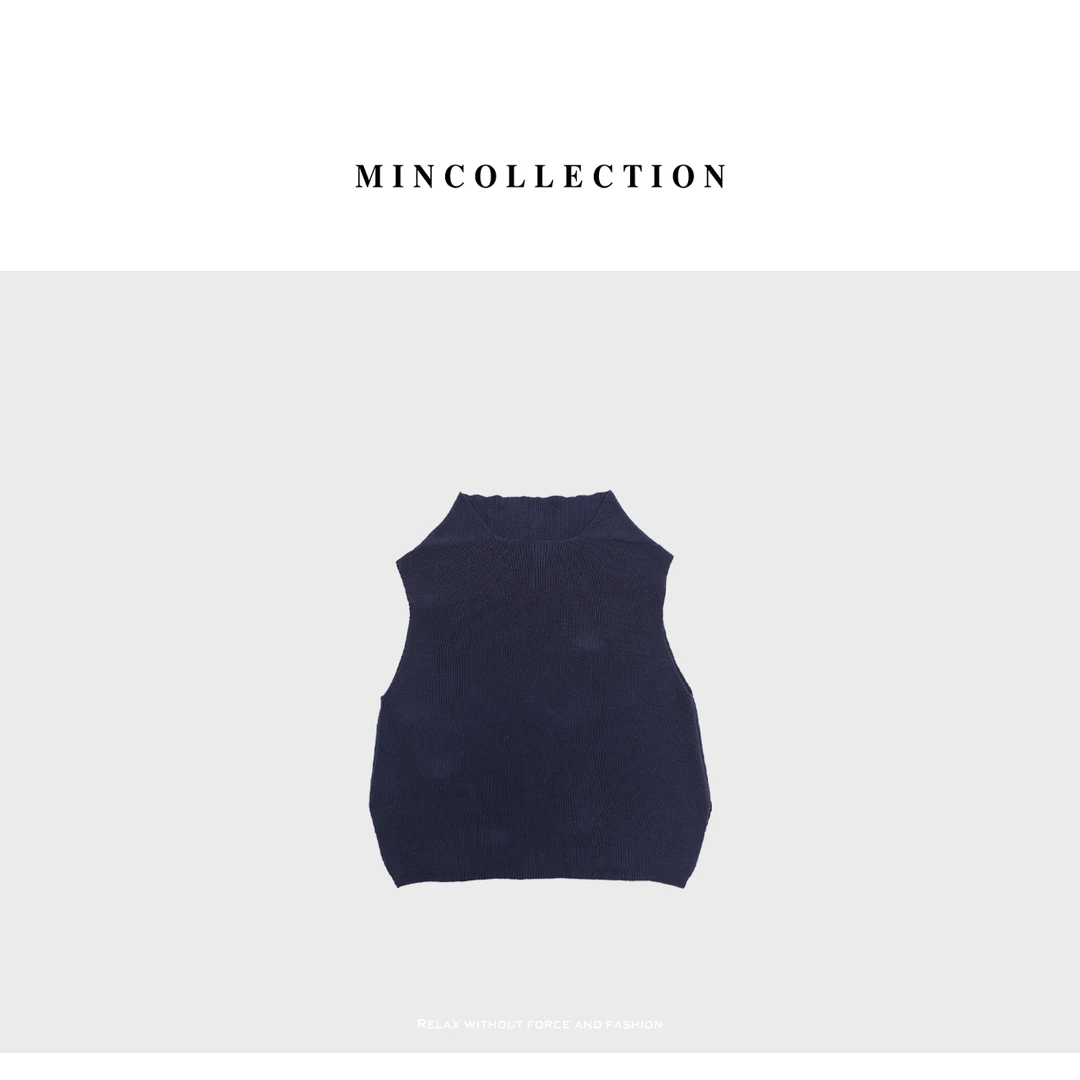 【年终折扣】藏蓝荡领背心/早秋显瘦遮副乳无袖套头针织衫