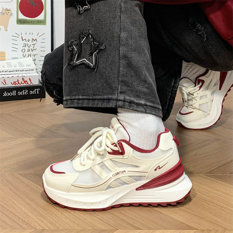 人本夏季老爹鞋增高透气时尚休闲鞋ins2025新款百搭厚底女鞋学生