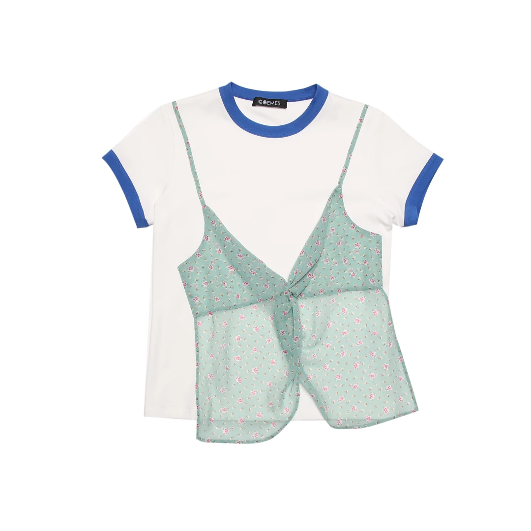 CōEMES 设计师品牌25春夏新品假两件短袖T恤