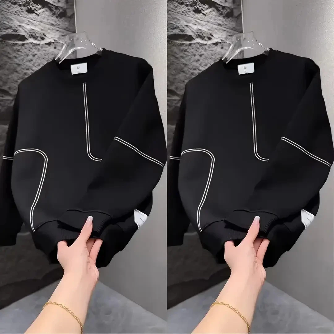 秋冬季新款潮流时尚百搭休闲上衣男士长袖简约明线圆领套头卫衣