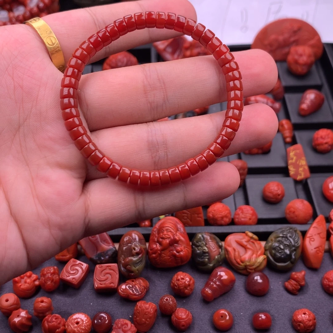 南红玛瑙未镶嵌南红高品川料原矿牛血红药片手串6mm