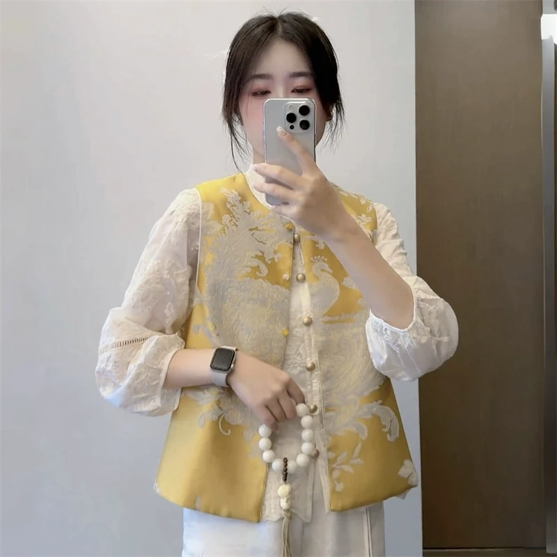 新中式国风刺绣两面穿马夹外套女2025春新款重工复古坎肩马甲衬衫