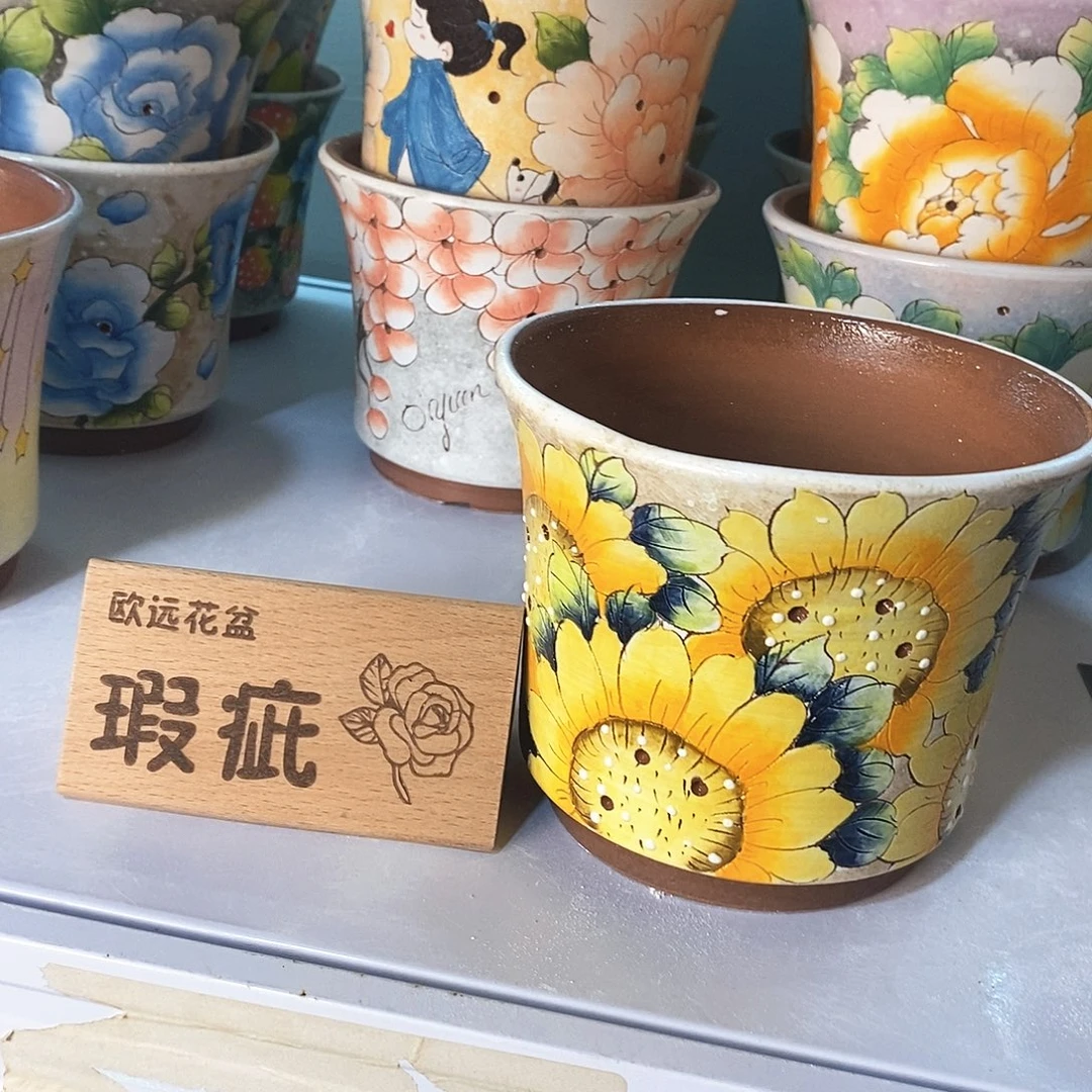 花盆紫砂红陶手绘花盆