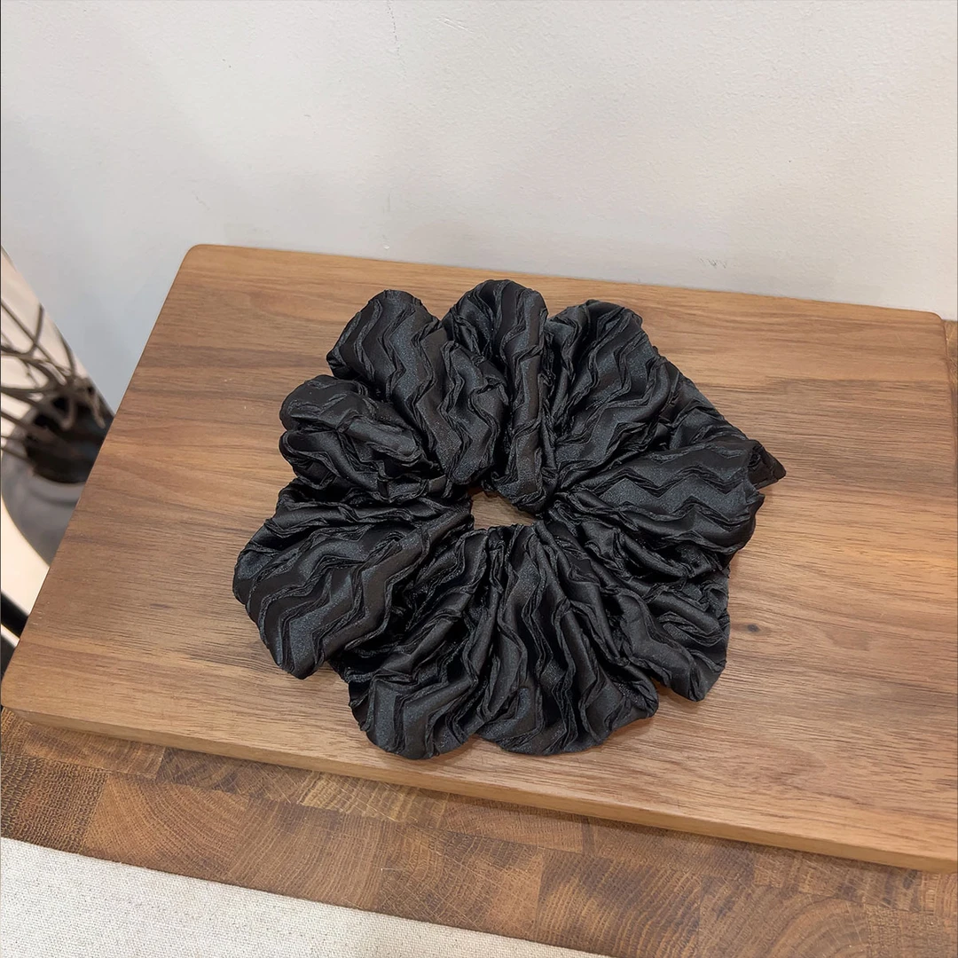 韩国发饰时尚百搭纯色复古头饰褶皱黑色气质小众设计大肠发圈