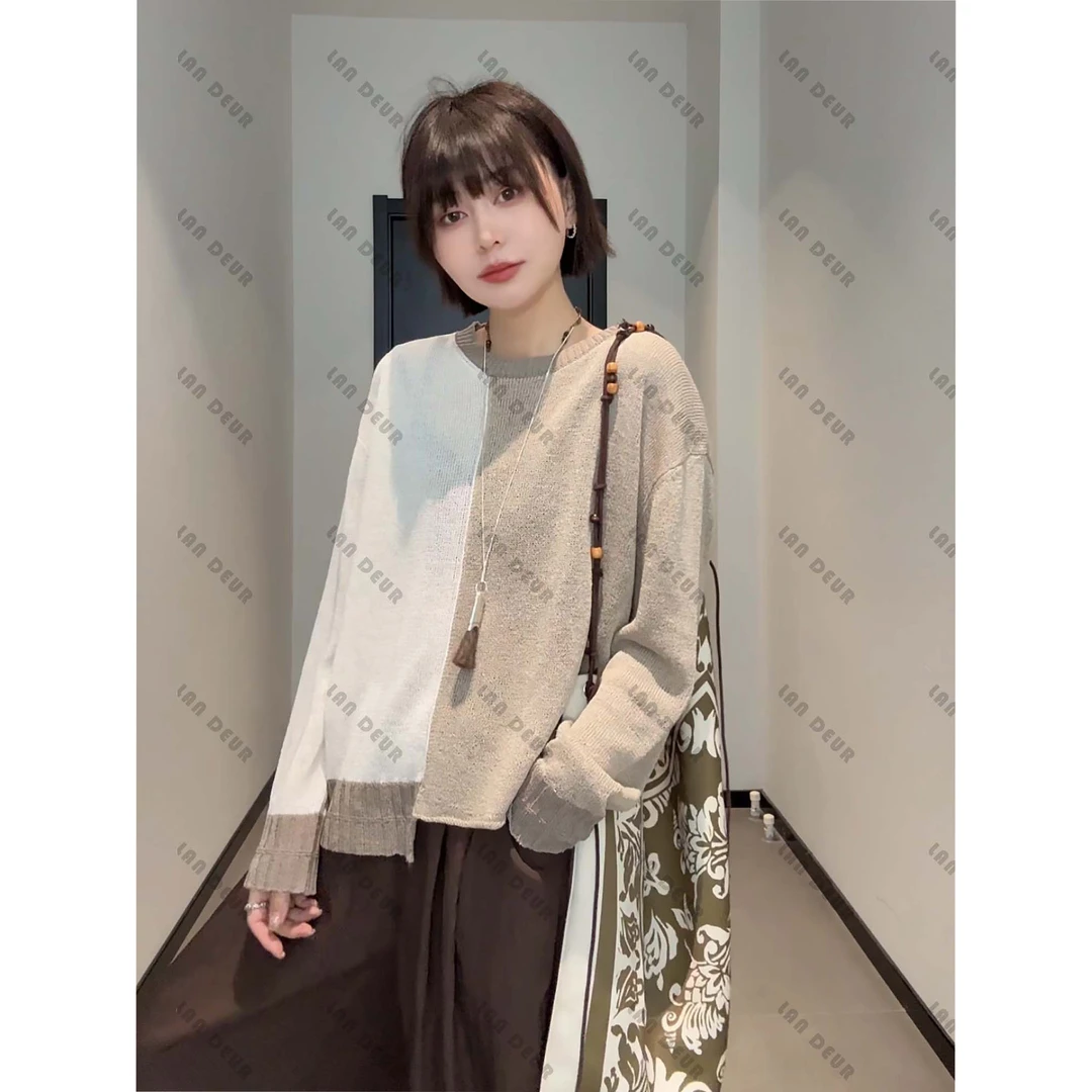 【日记本心事】小众气质冰氧吧干爽透气针织套头罩衫拼色上衣女防晒