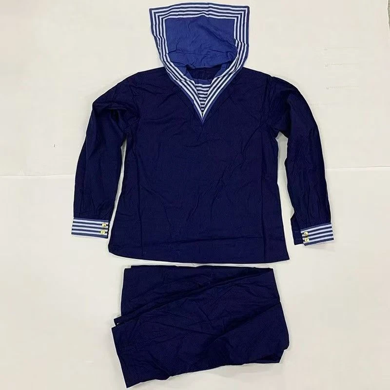 库存87老式的确良水手服蓝色水冰服男士夏季长袖全蓝色水手服套装