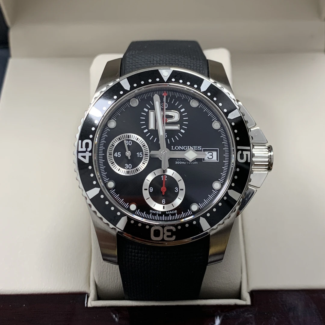 99新 Longines/浪琴 大颂名品/康卡斯/表径41/黑胶/多功能计时