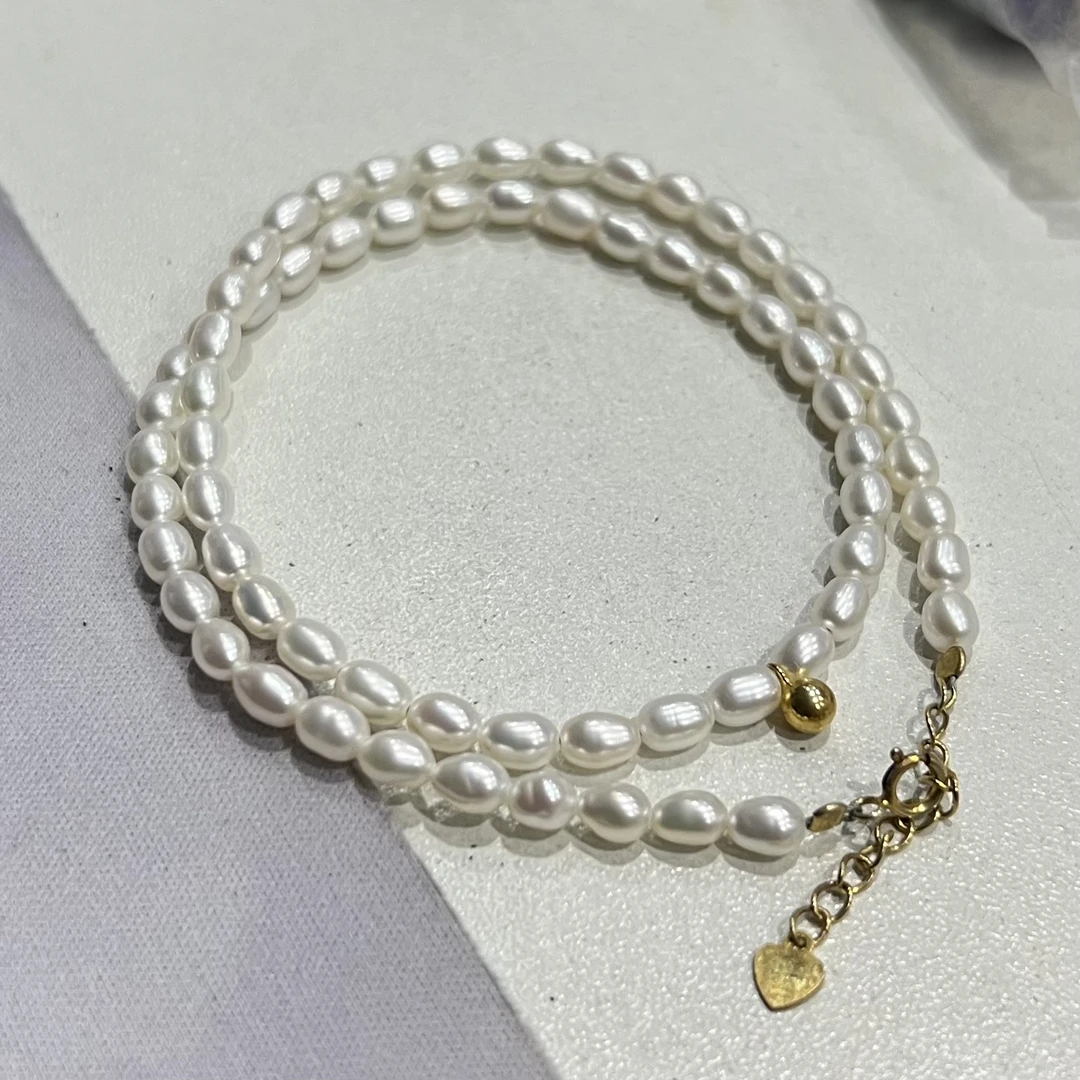 4-5mm淡水米珠小金球项链 JYDM24013012