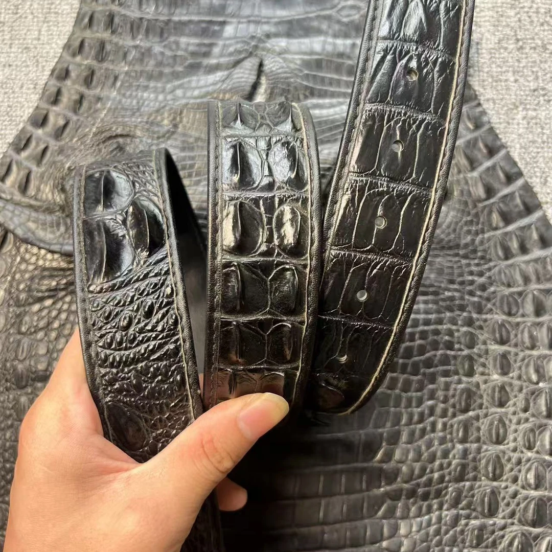 不带扣链接真皮打孔扣稀有鳄鱼皮休闲商务男士