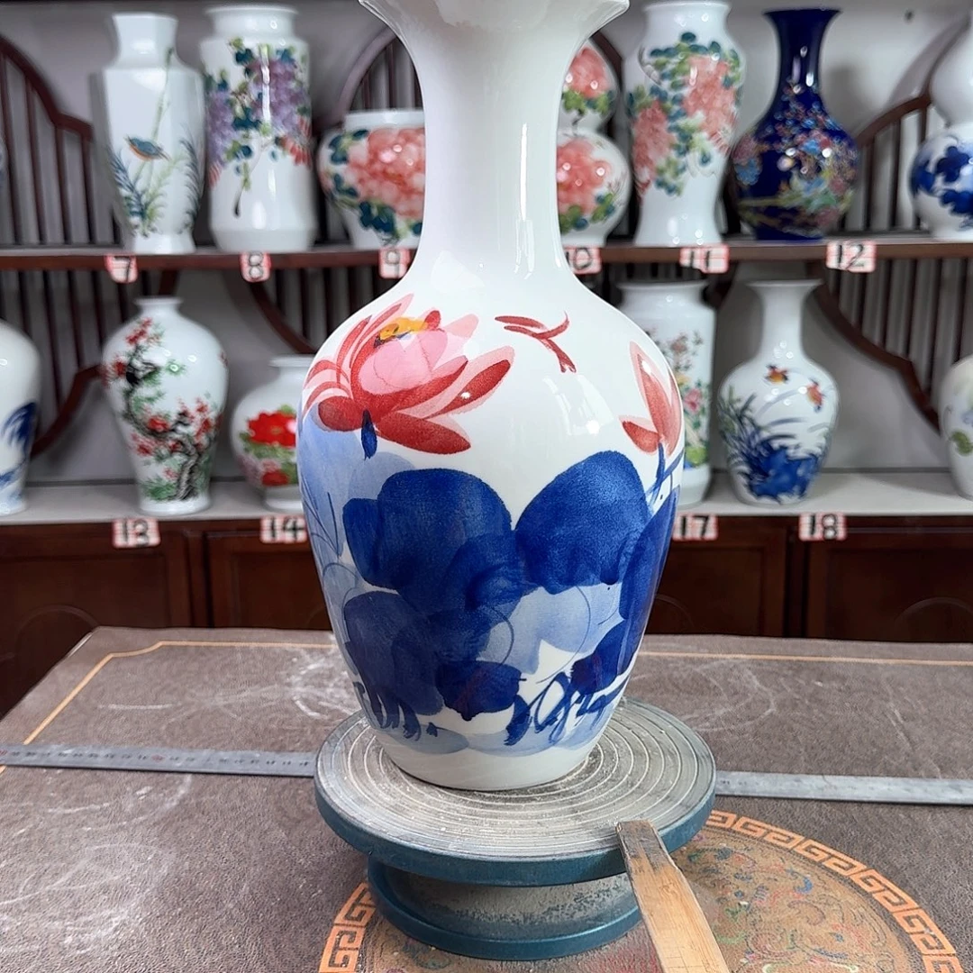 摆件景德镇陶瓷棒红荷