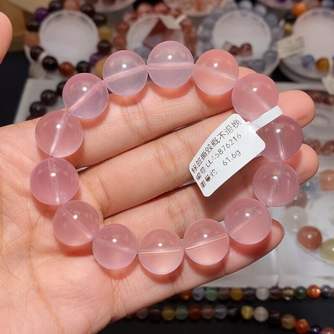 水晶未镶嵌手链粉水晶手链14.5