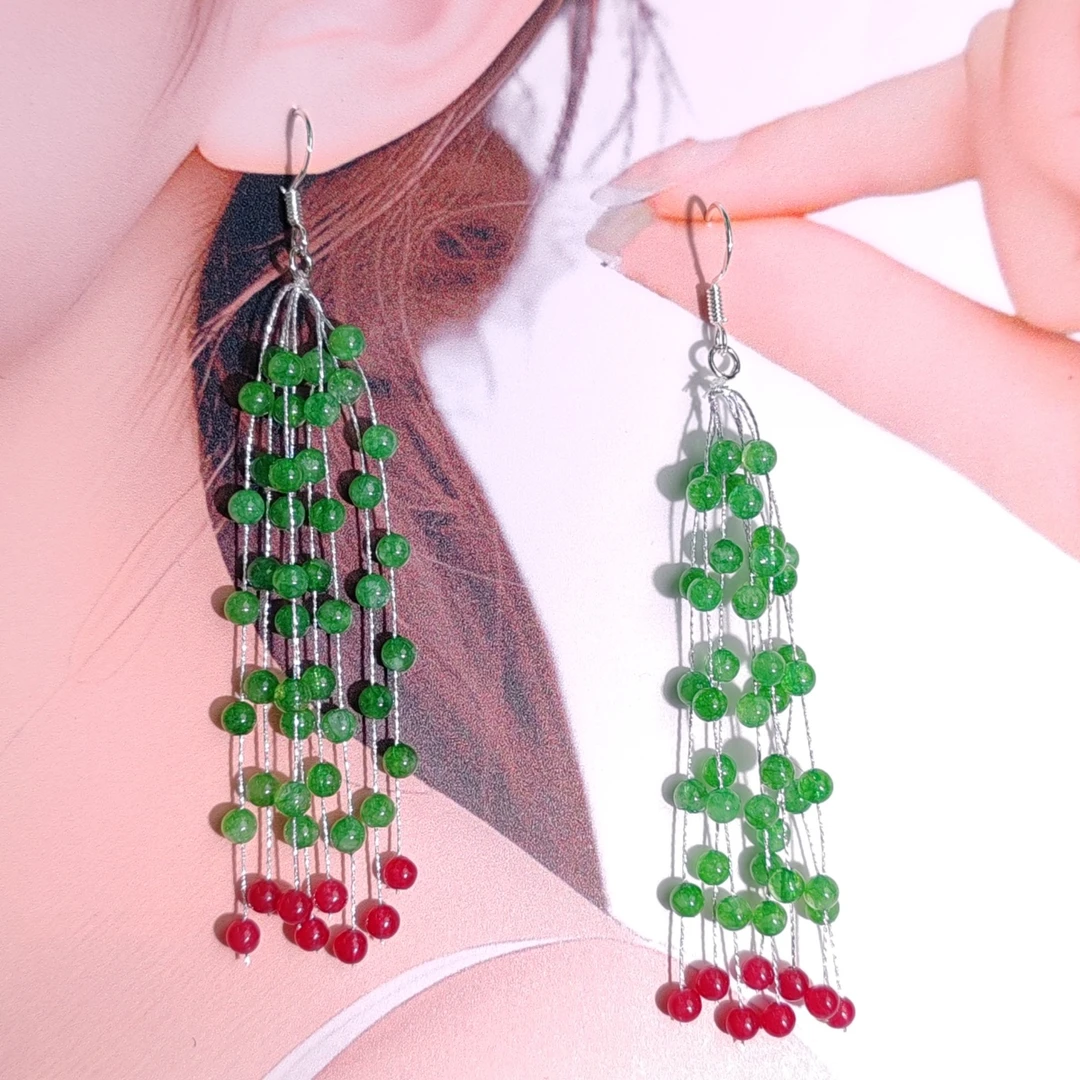 非金属合成锆石耳饰 玉海A45丨小众设计手作耳环多流苏长款耳钩