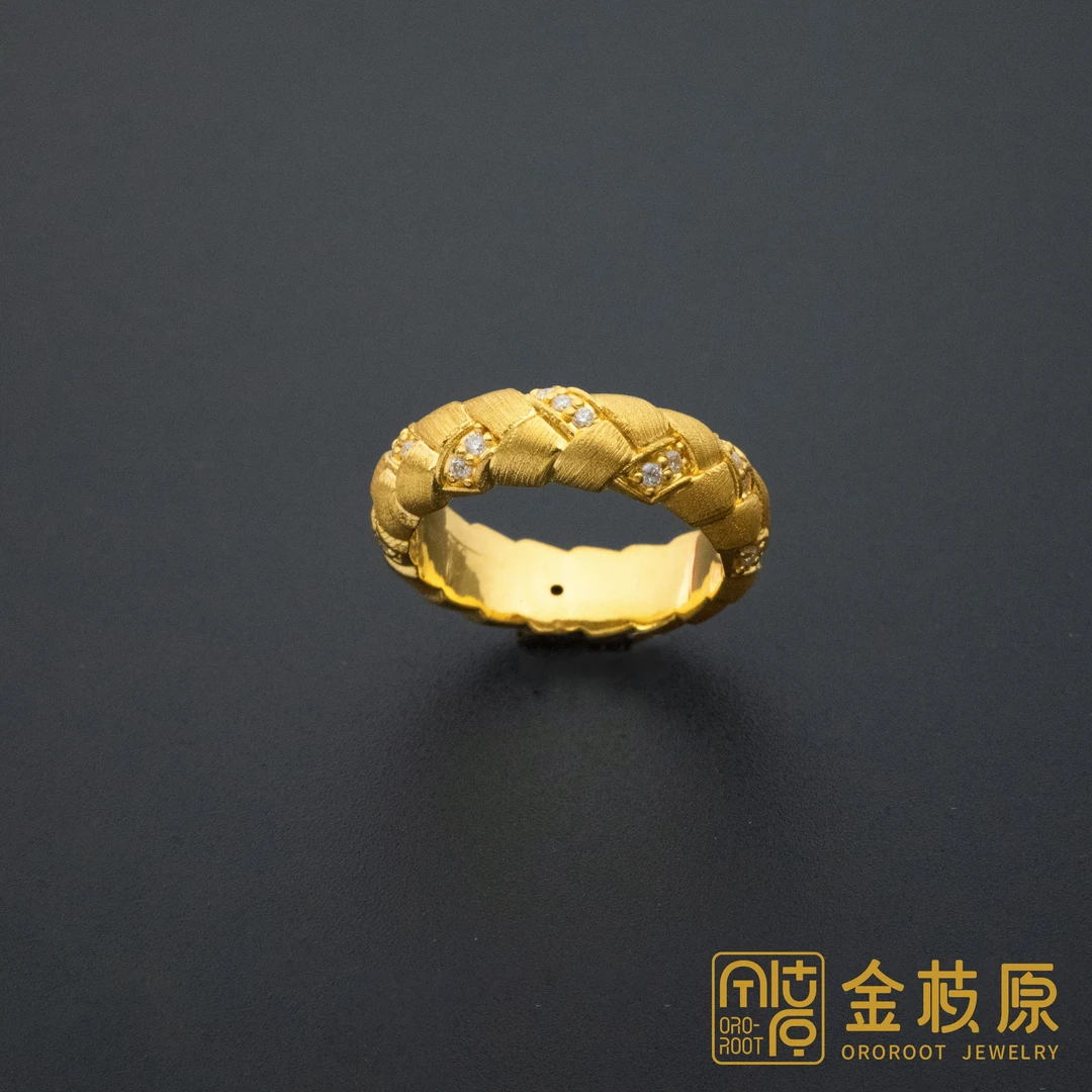 【金枝原】足金999 莫桑拉丝麻花编织戒指