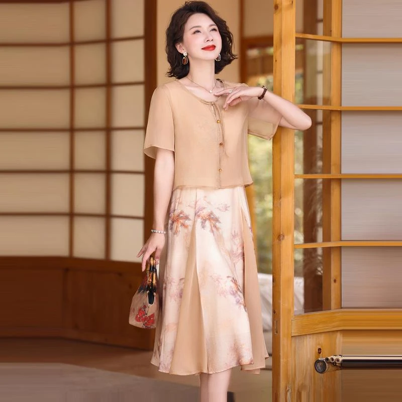 恒源祥彩羊母亲节妈妈夏装连衣裙40岁50夏季2025新款中老年女洋气