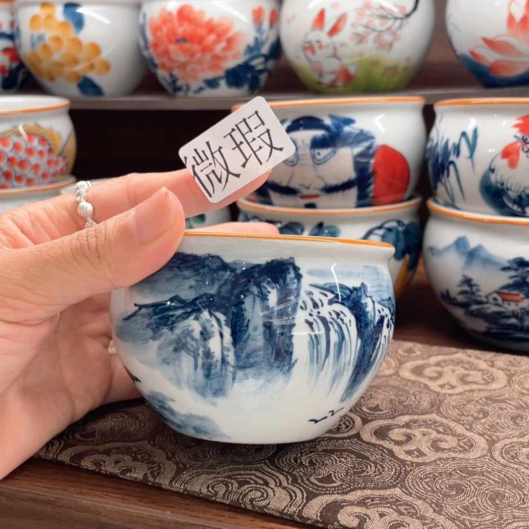 釉下手绘茶具微瑕