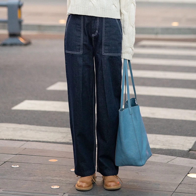 2021春季新款纯棉宽松显瘦显腿长高腰直筒修身牛仔裤女744