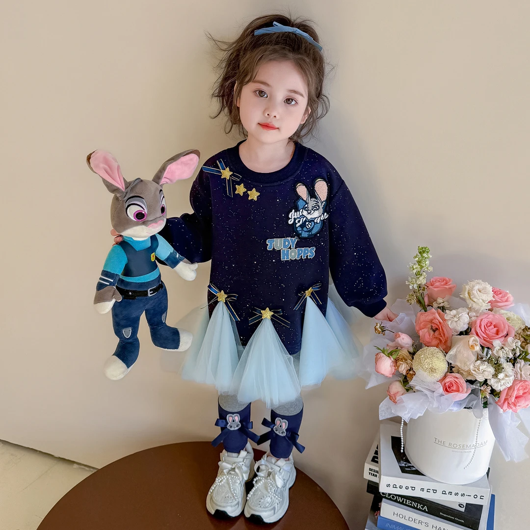 女童卡通网纱卫衣裙套装洋气儿童春秋季新款女宝宝休闲两件套女孩