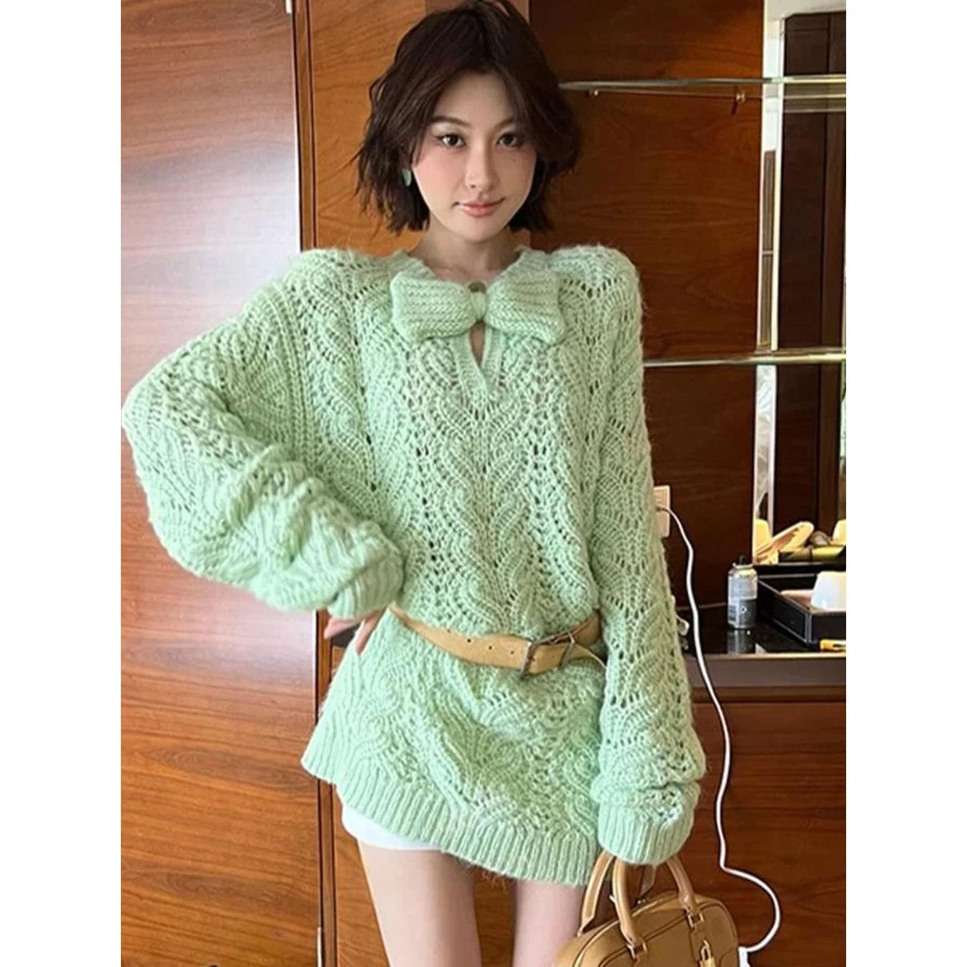 AYNBE原创设计师款/茶色寄雨  日系甜美小众慵懒风毛衣裙(配腰带)