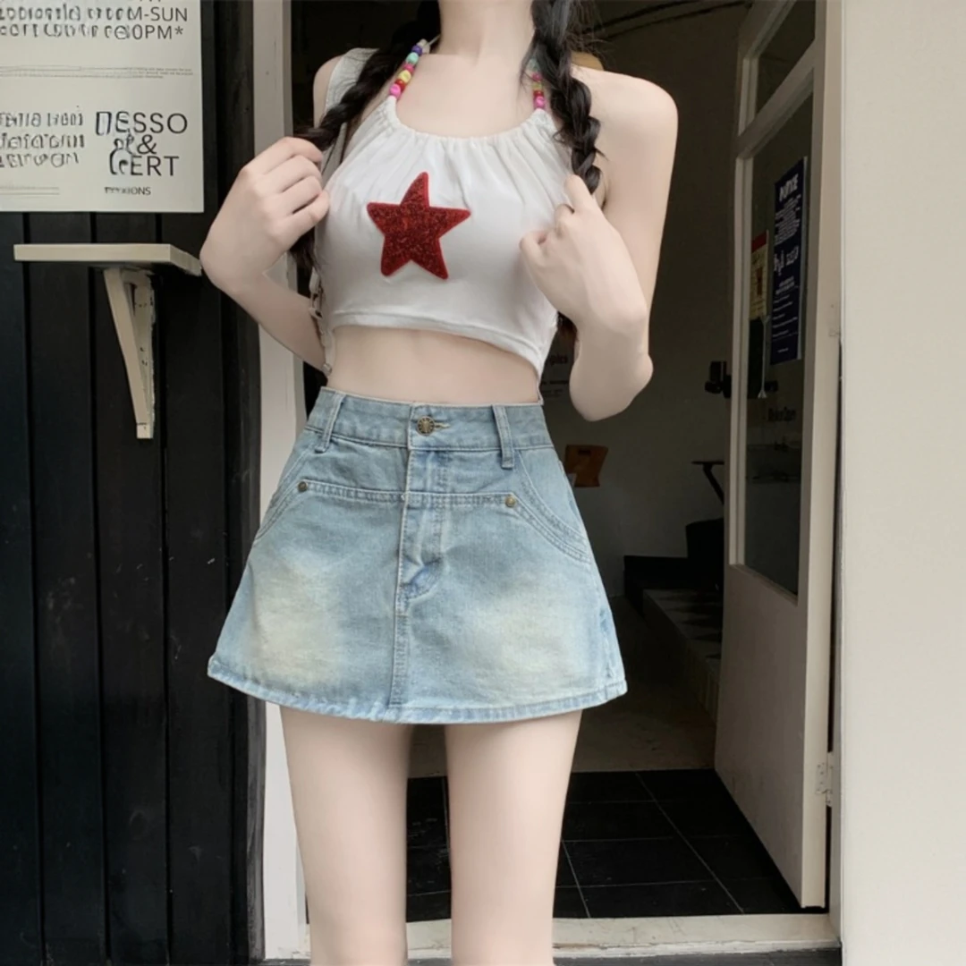 美式复古牛仔半身裙女春季2025新款高腰显瘦防走光A字包臀短裙裤