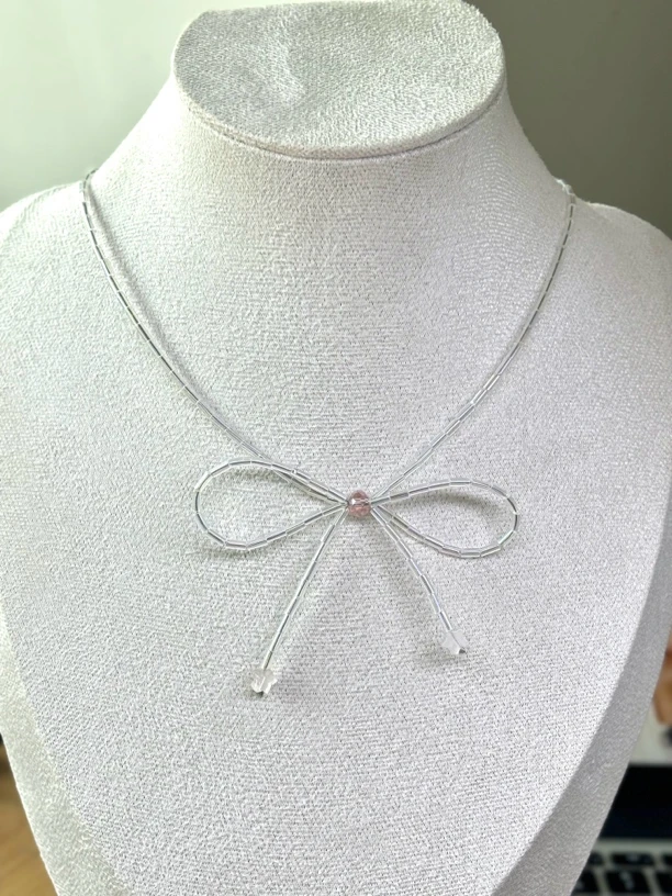 原创手作串珠项链-蝴蝶结项链