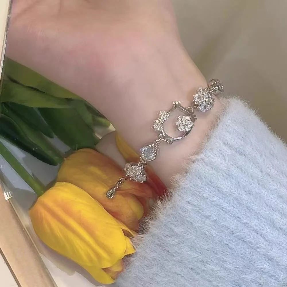 合金手链 1063【可爱猫】甜美少女猫头简约设计感花朵百搭手链