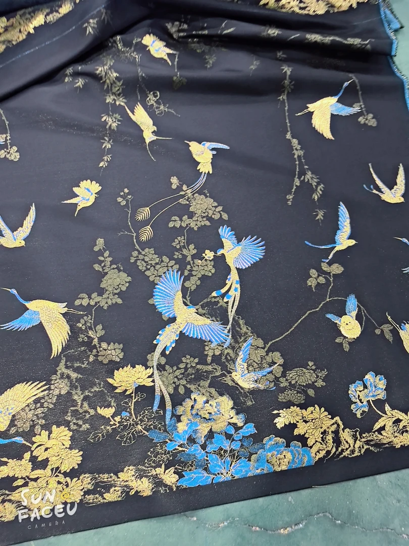 黑色百鸟朝凤马面织锦缎可做衣服马面裙门幅1.5按定位裁剪