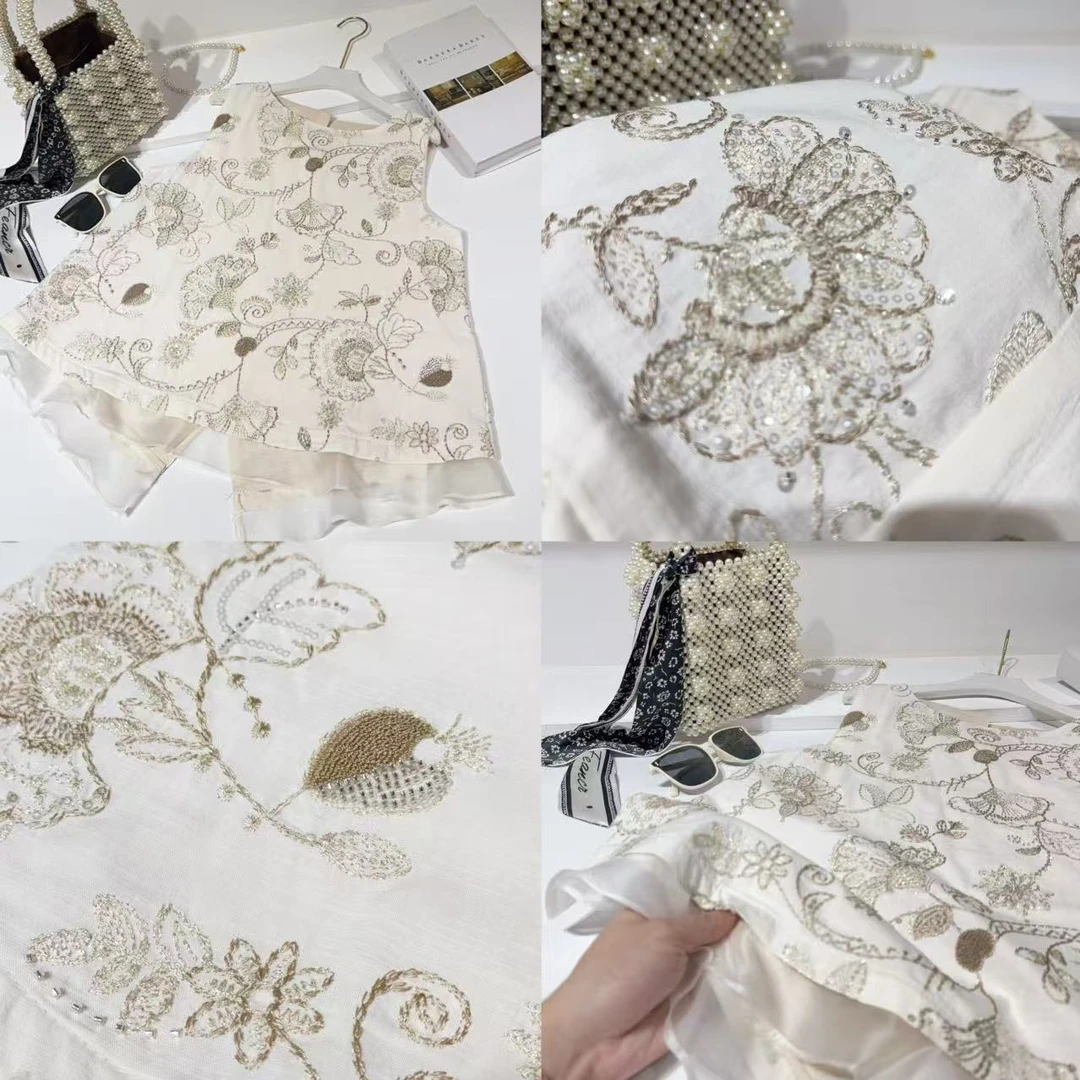 WYK M胸98长62无袖宽松亮片钉珠无袖马夹上衣中式温柔气质 9793