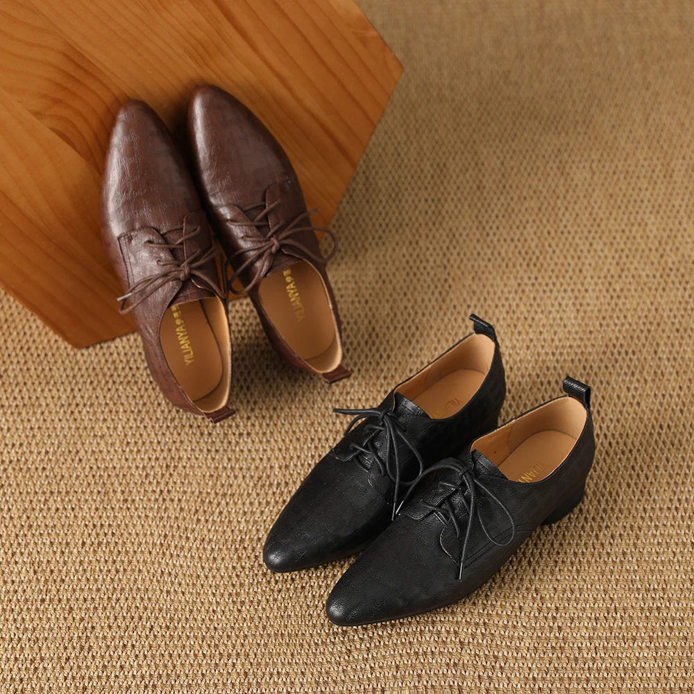 967-5真皮单鞋女低跟舒适休闲小皮鞋绑带粗跟中跟羊皮