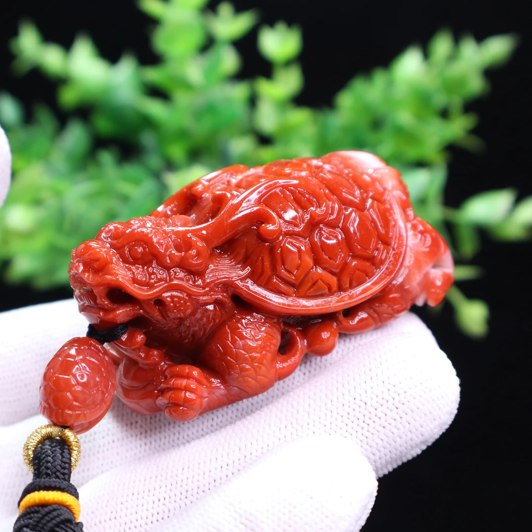 【保山南红轩工作室】南红玛瑙雕件福寿龙龟手把件（带收藏证书）