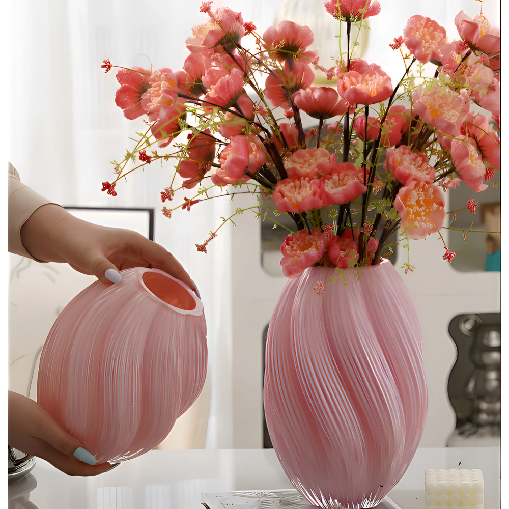 礼遇【粉色麦芽糖】法式螺旋粉色不规则扭曲玻璃兰知春序麦芽糖花瓶