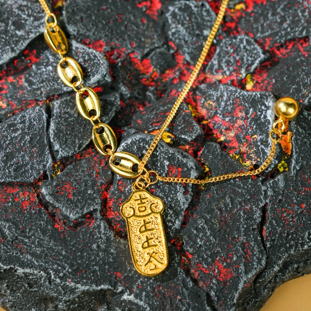 坠链均足银 足银上上签套链金色经典时尚平安