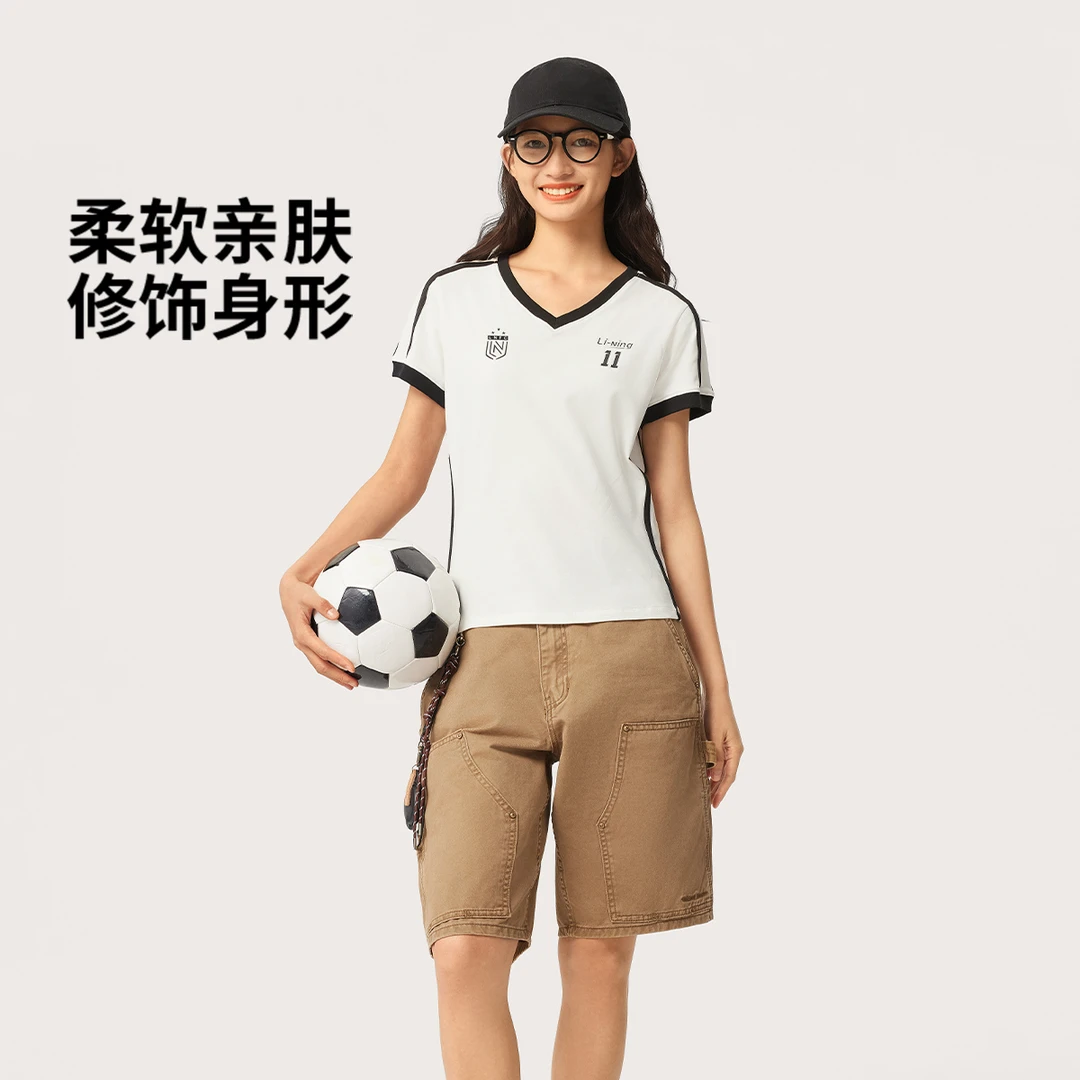 李宁显瘦短袖V领夏季新品女款t恤柔软亲肤休闲百搭运动服AHSV986