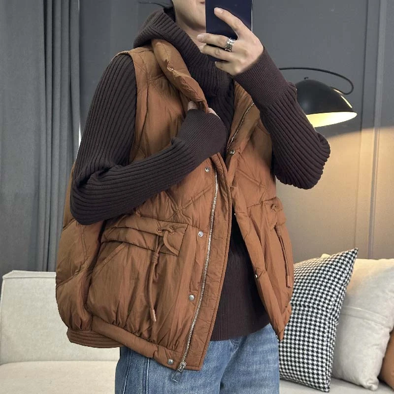 7269太谷休闲时尚简约百搭立领韩版口袋宽松轻薄羽绒马甲