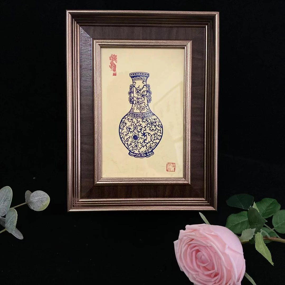 【平安】非遗剪纸带外框装裱成品摆台32*23cm