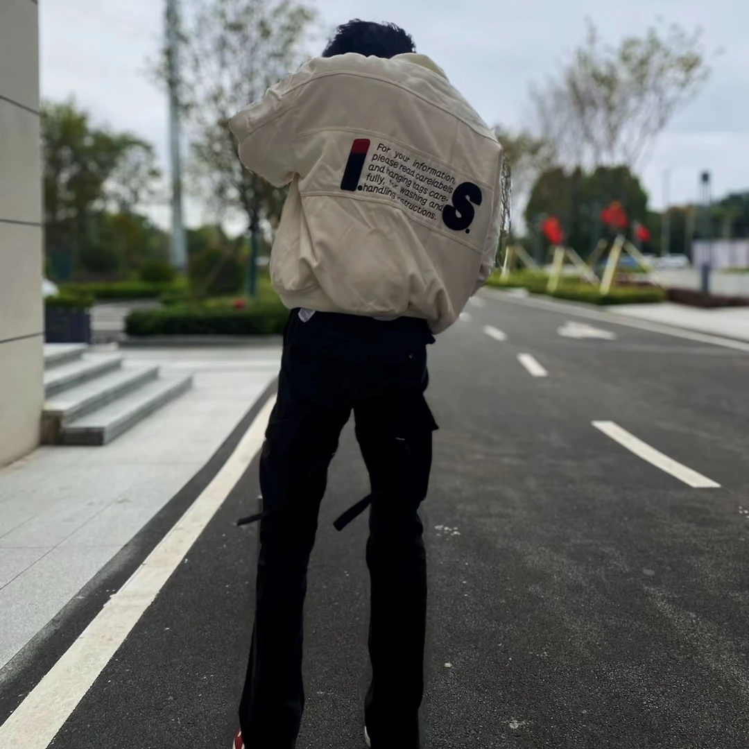 is三宅风格毛呢飞行夹克棉服外套秋冬vibe短款男女夹棉棒球服潮牌