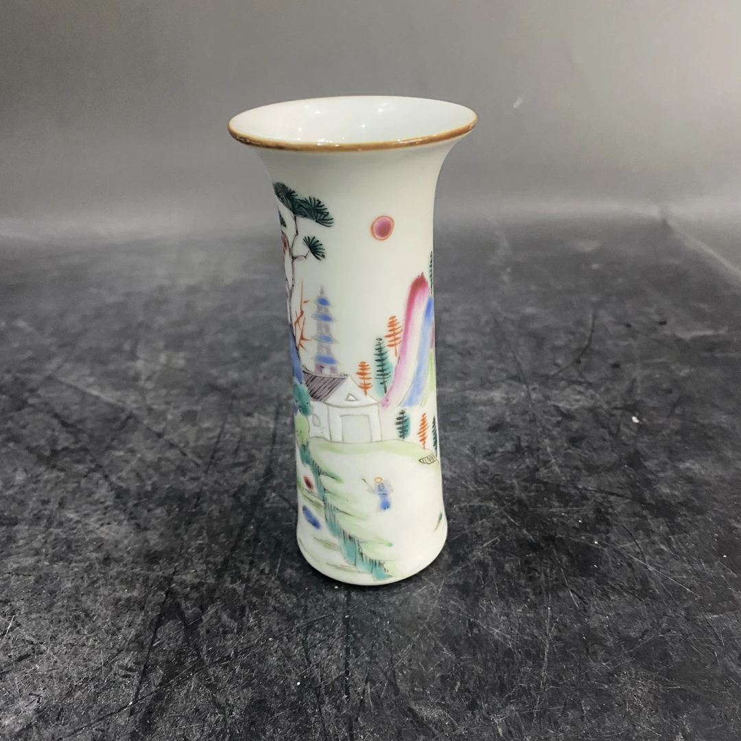 3678 粉彩山水意境花觚一对