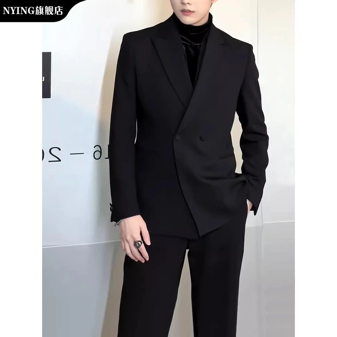 NYING高级感痞帅西装男套装垂感西服新款单西戗驳领英伦风两件套
