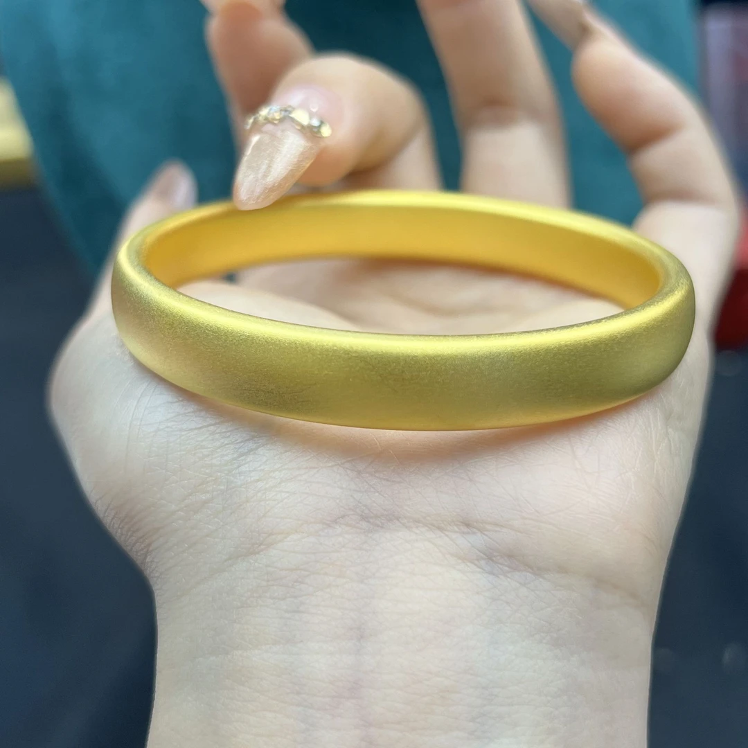 足银手镯 轮胎镯卡10mm磨砂古法雾面哑光光面镯子素圈首饰复古