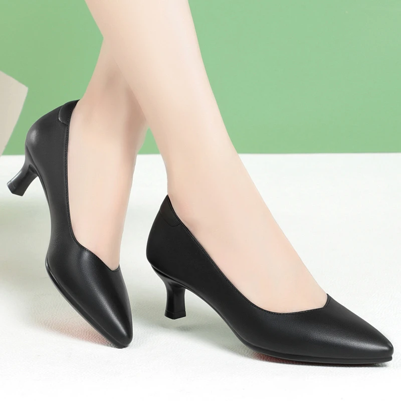 新款工作鞋女黑色久站不累脚软底舒适职业单鞋细跟空乘高跟鞋女鞋
