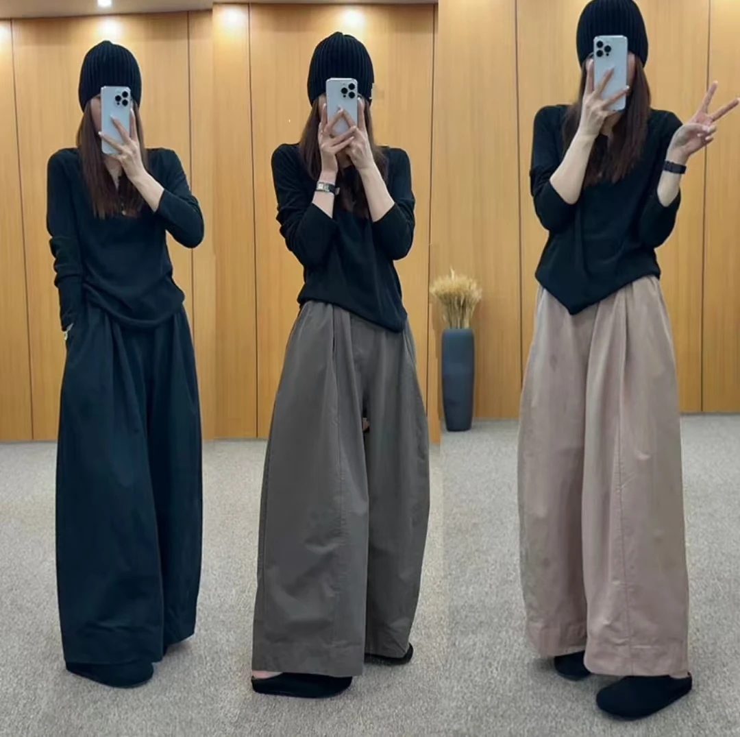 巨遮肚大码胖mm显瘦复古纯色阔腿休闲裤女早秋高腰超好看百搭长裤