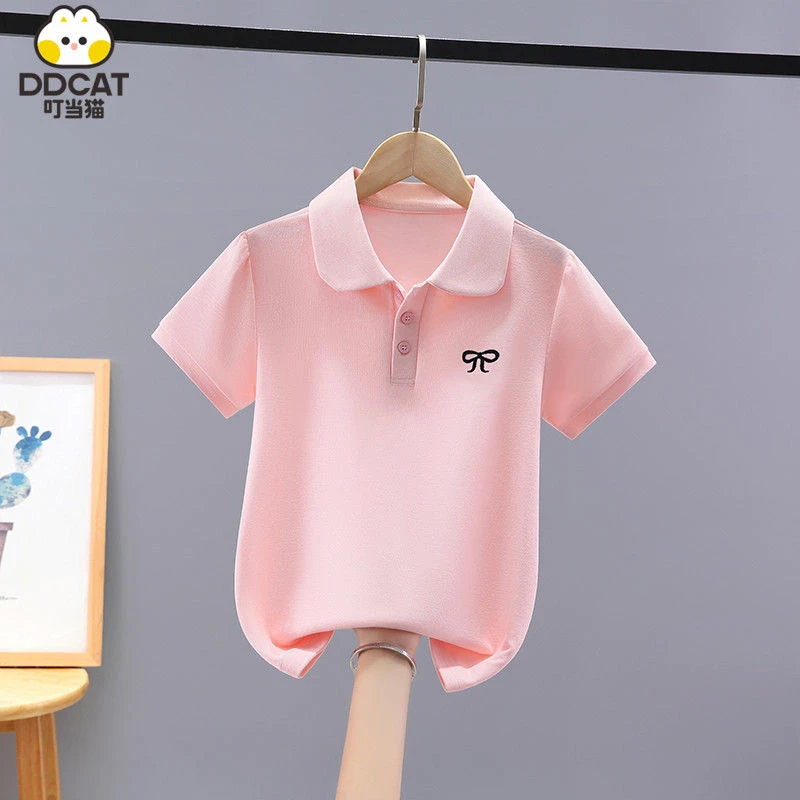 叮当猫女童短袖T恤夏装2025新款洋气中大童女孩翻领polo衫上衣潮