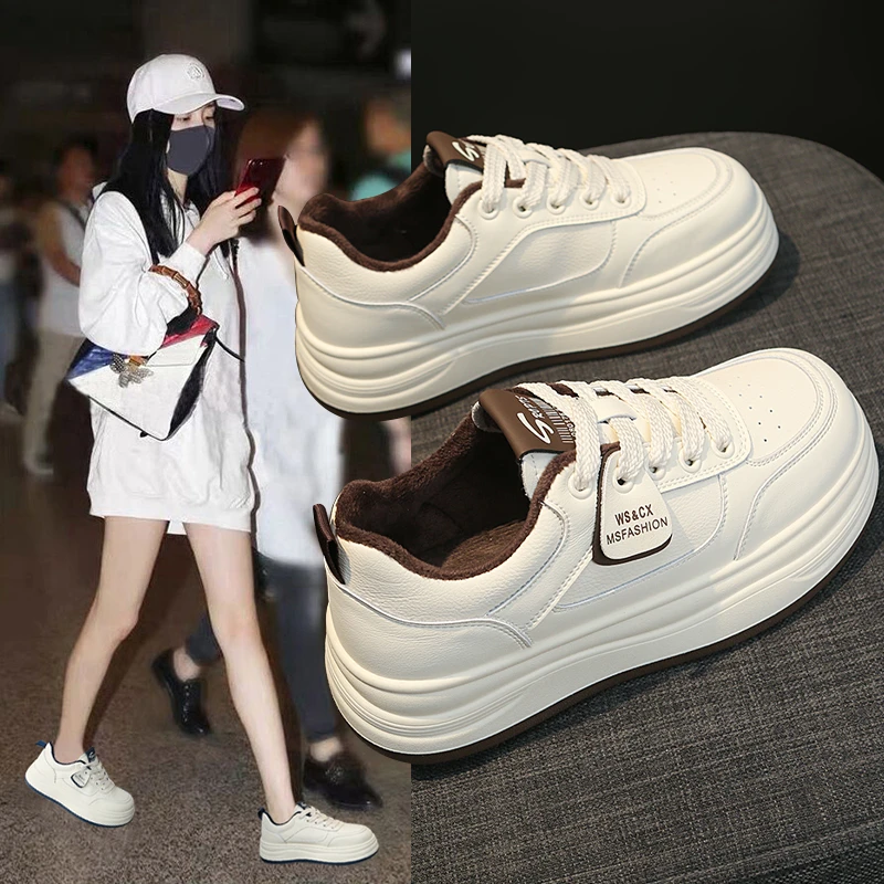 【有单有绒】小白鞋女2025秋新款圆头厚底舒适防滑百搭运动休闲板鞋