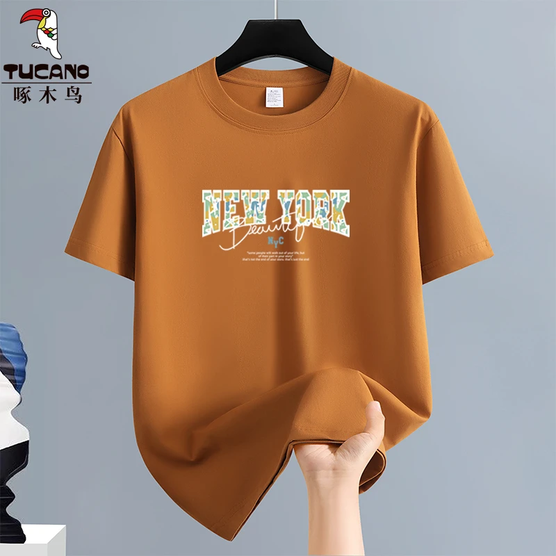 啄木鸟纯棉短袖t恤男士半袖印花圆领夏季2023新款休闲薄款体恤潮T