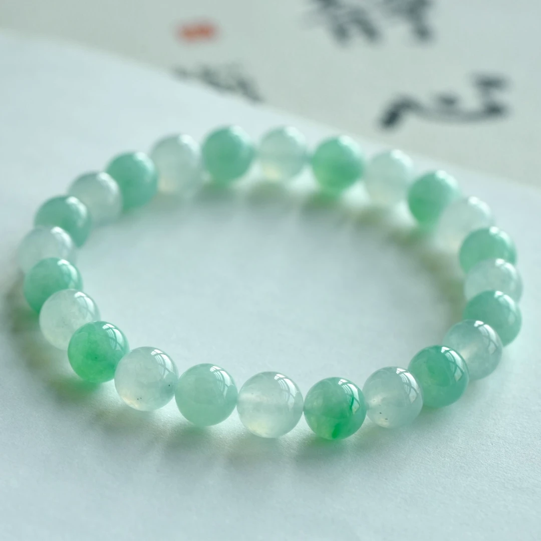 冰绿圆珠手串翡翠珠珠缅甸天然A货时尚绿色单圈玉手串小清新精美